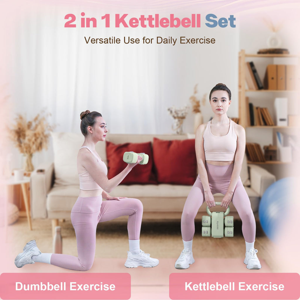Adjustable Dumbbell Set, 2-in-1 Dumbbells & Kettlebell T193924