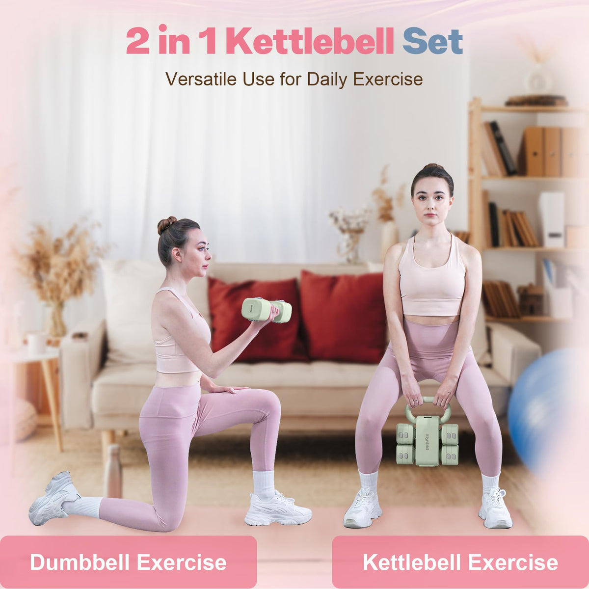 Adjustable Dumbbell Set, 2-in-1 Dumbbells & Kettlebell T193924