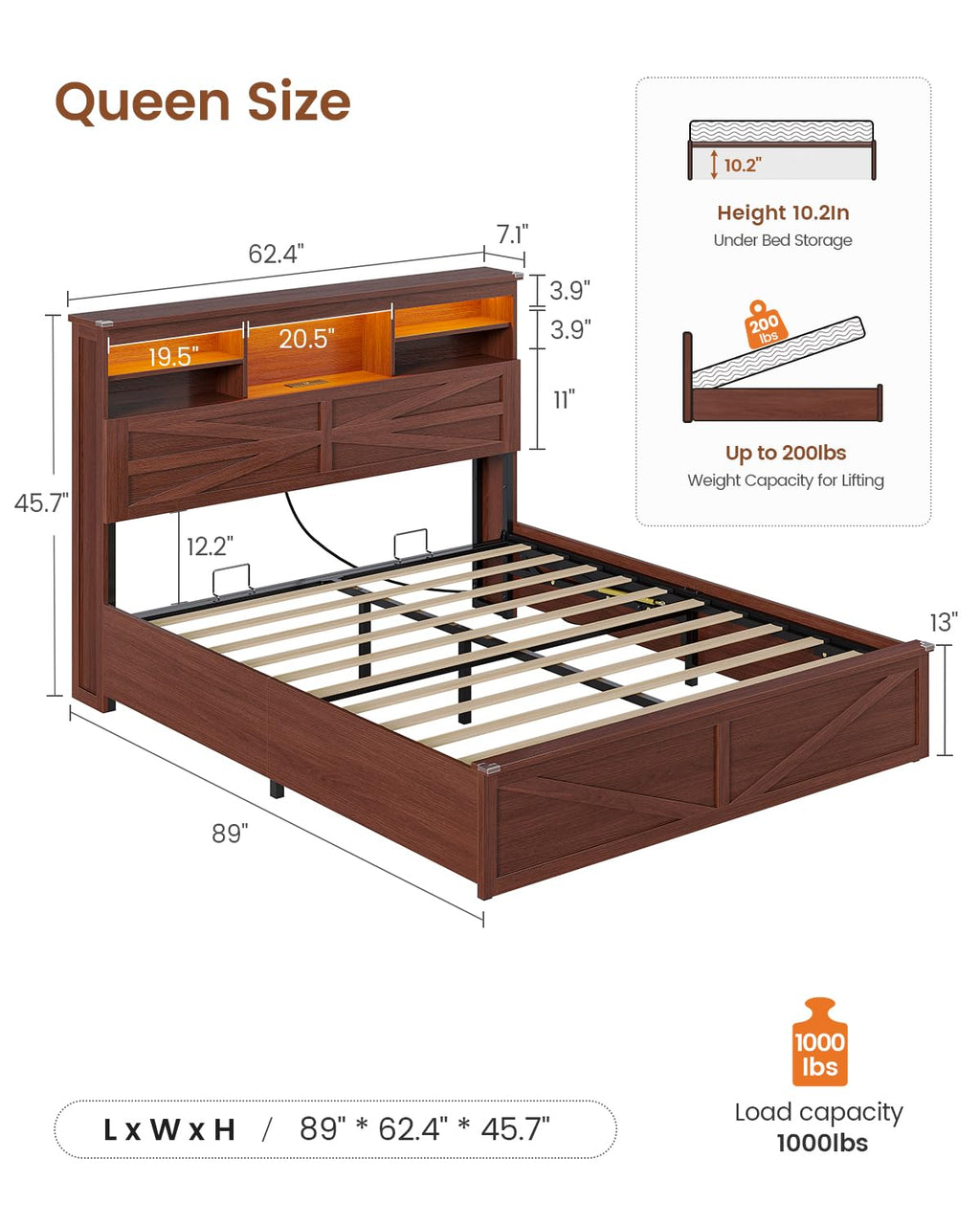 Queen Size Lift Up Storage Bed Frame L979