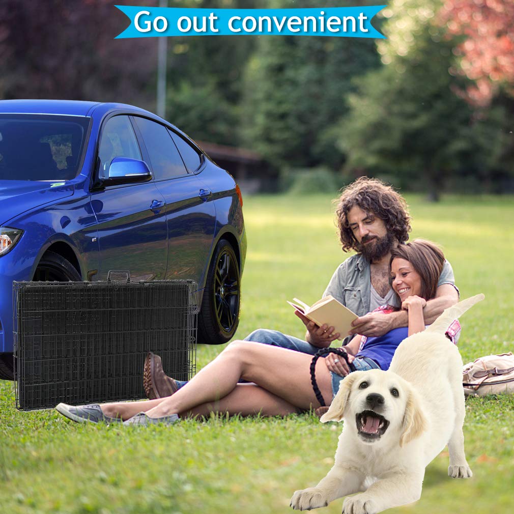 Folding Metal Dog Crate with Divider and Tray J59782