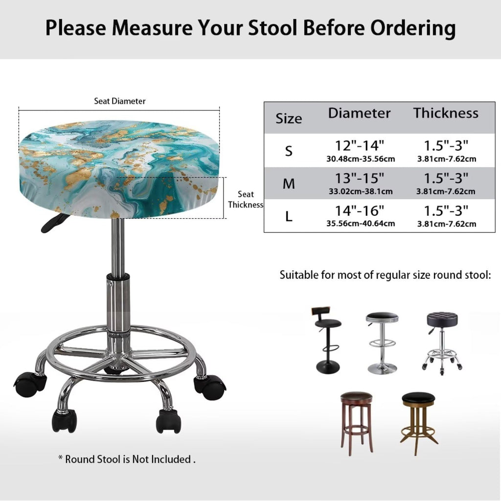 Teal Gold Marble 2 Pack Round Bar Stool Seat Cover R609876