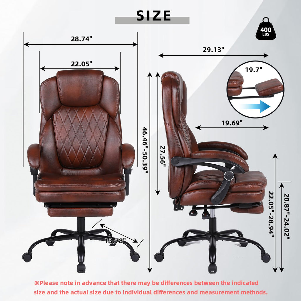 Big and Tall Brown PU Leather Reclining Office Chair with Foot Rest B770296