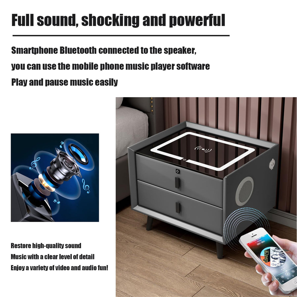 Smart Bedroom Nightstand with Fingerprint Lock and LED Lights K88456