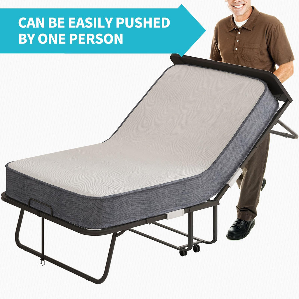75" x 46" Folding Bed with 5" Memory Foam Mattress and Headboard M2906