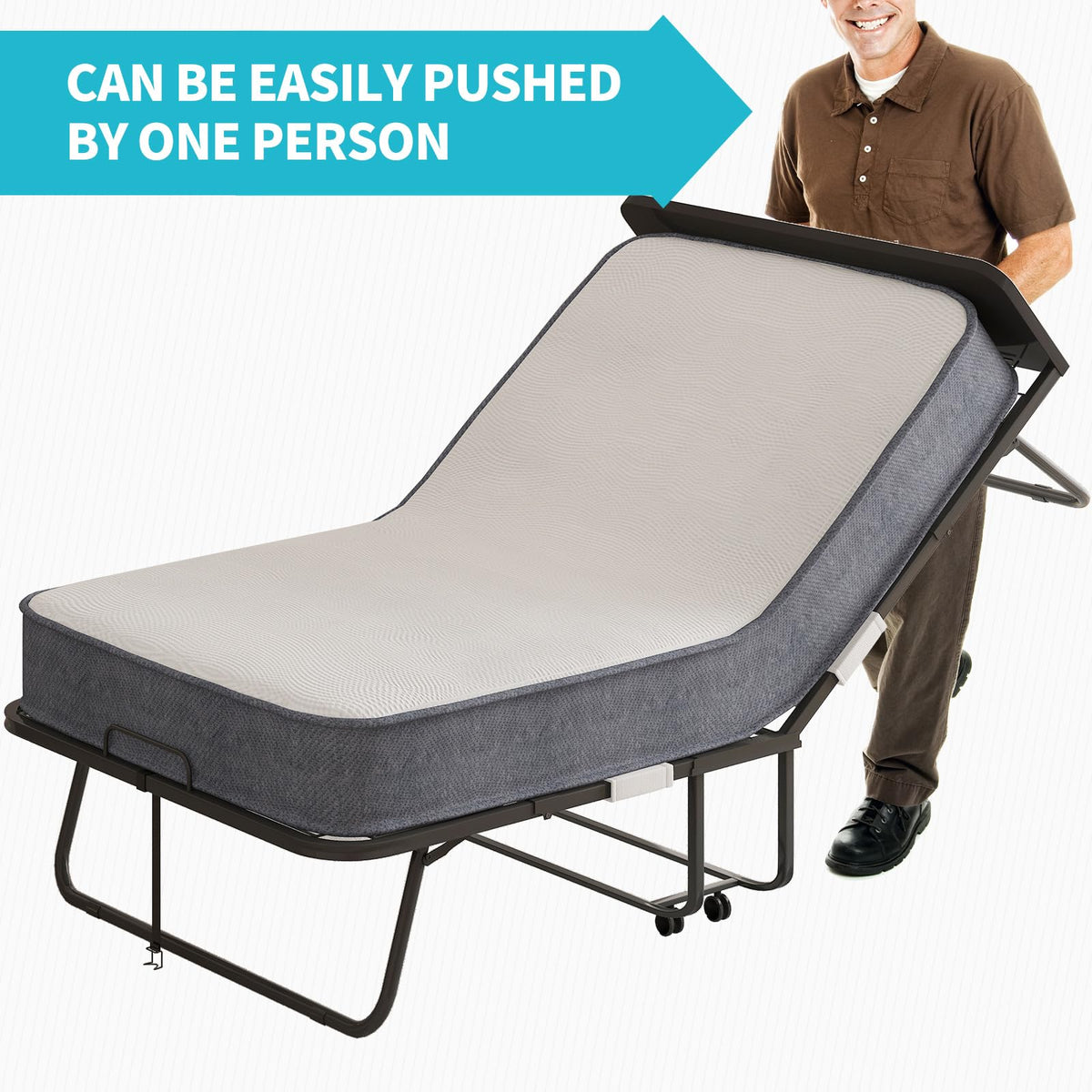 75" x 46" Folding Bed with 5" Memory Foam Mattress and Headboard M2906