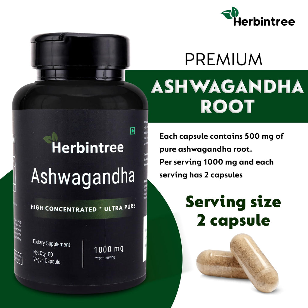 Ashwagandha 1000mg Vegan Non-GMO 60 Veg Capsules T96495