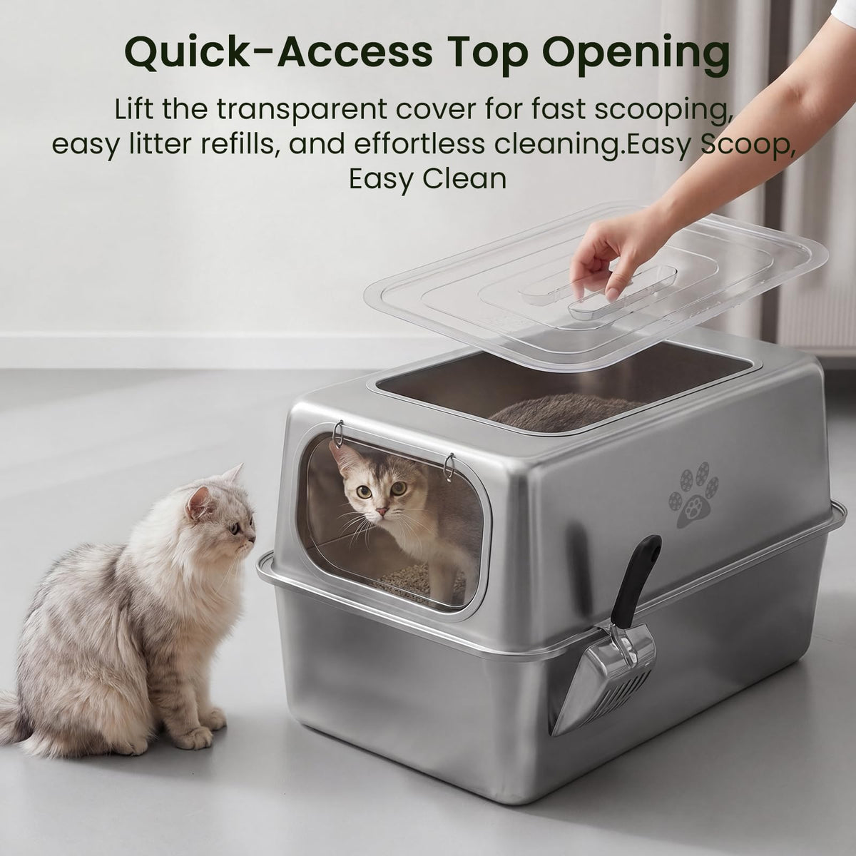 Enclosed Stainless Steel Cat Litter Box with Lid Y40191