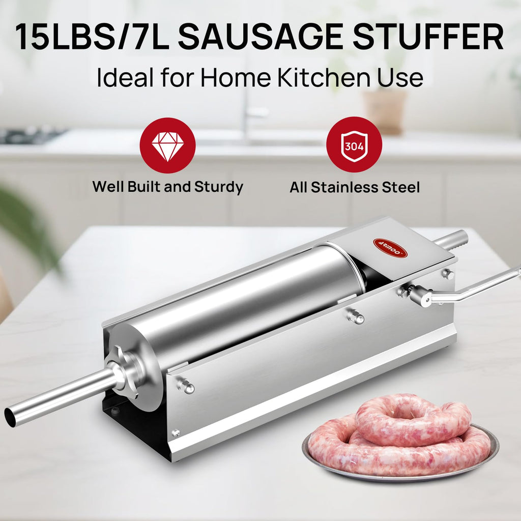Manual Stainless Steel Sausage Stuffer with 4 Stuffing Tubes I22019