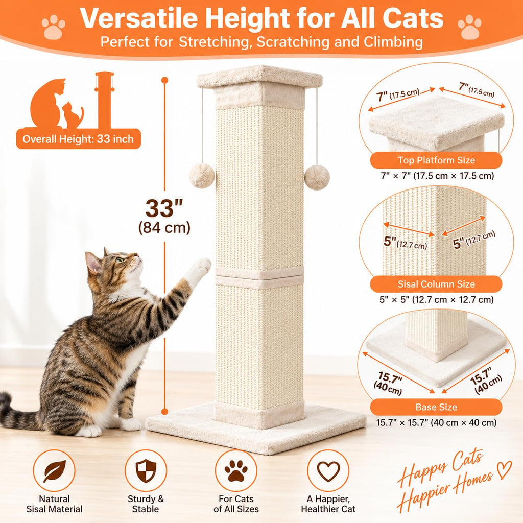 33 Inch Nature Sisal Cat Scratching Post N149