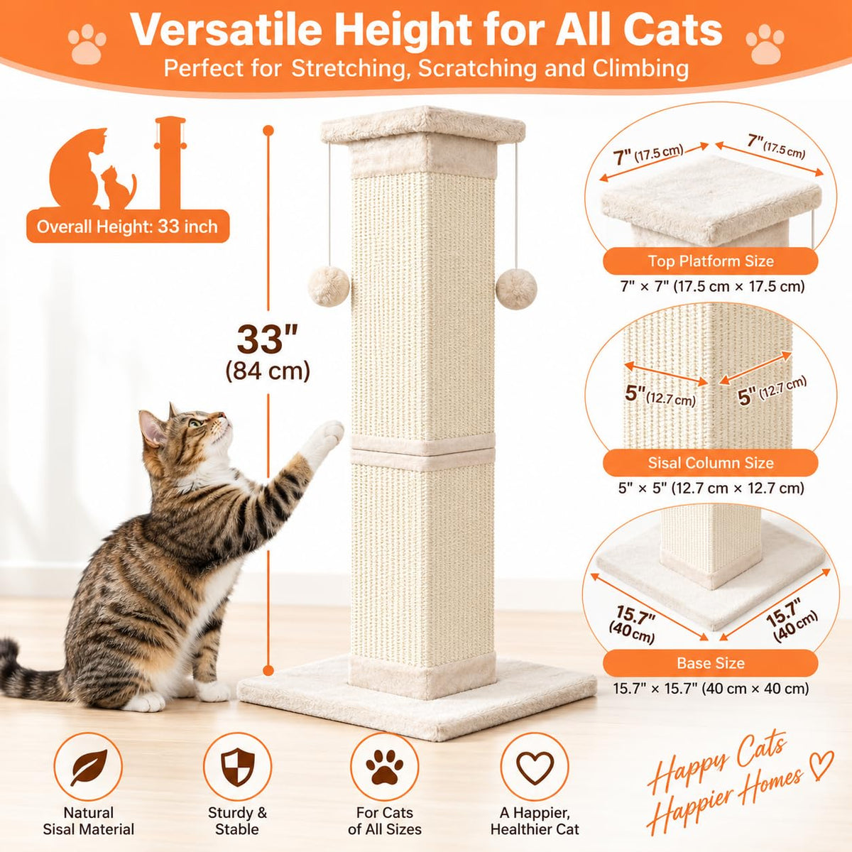 33 Inch Nature Sisal Cat Scratching Post N149