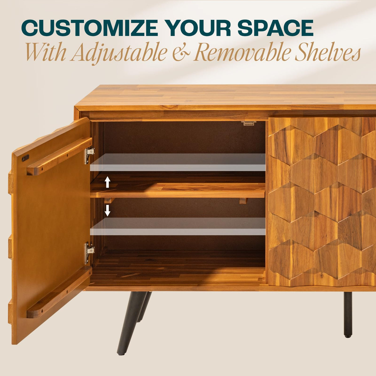 Teak Brown 2 Doors 3 Drawers Sideboard I28638