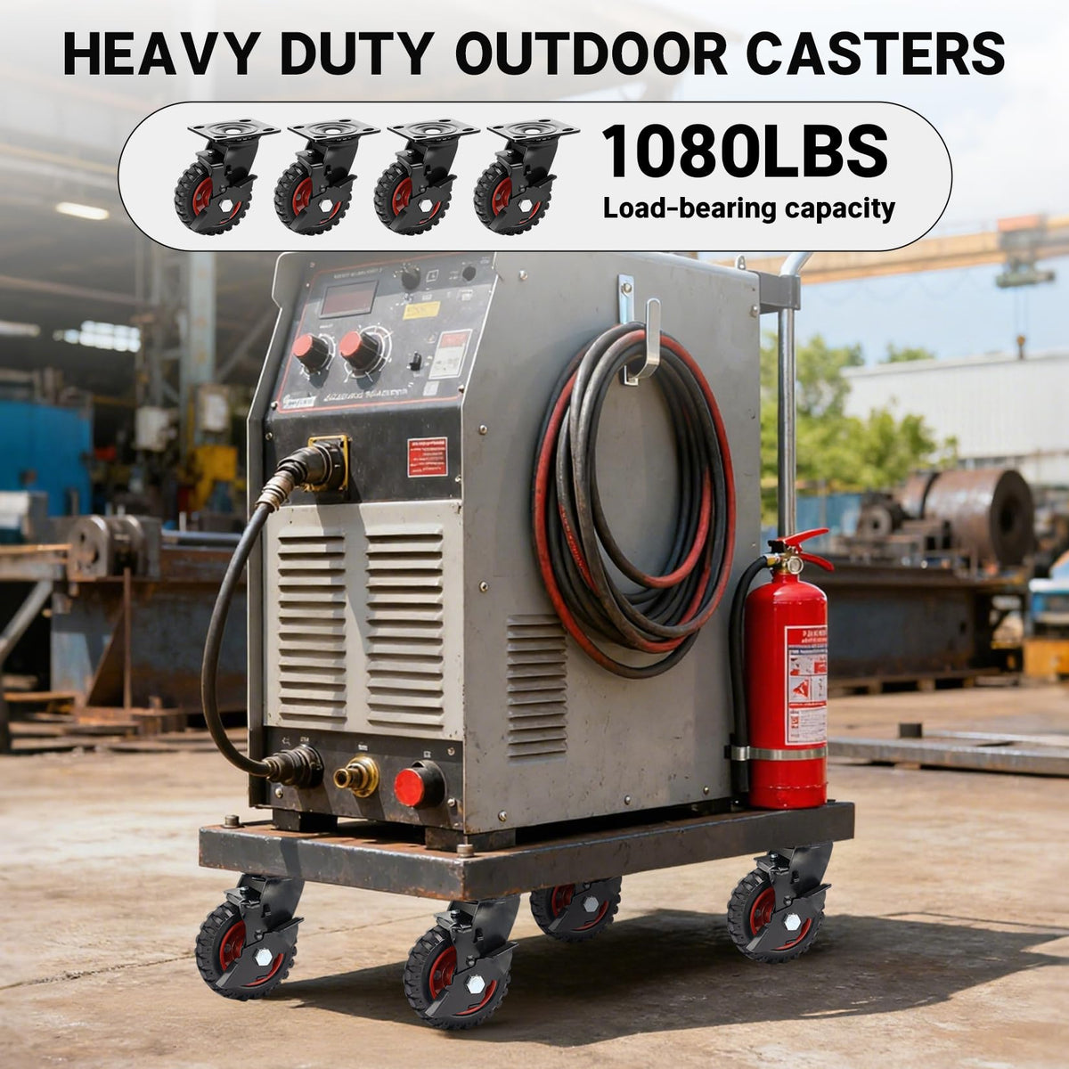 5 Inch Heavy Duty Rubber Casters Set of 4 with Brake G428860