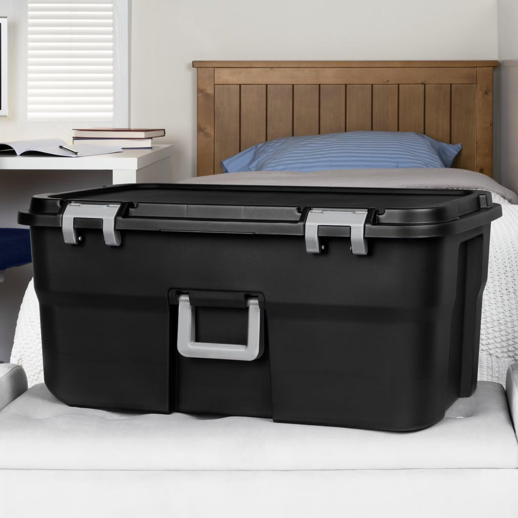 22 Gallon Black Wheeled Plastic Storage Trunk with Lids P13090