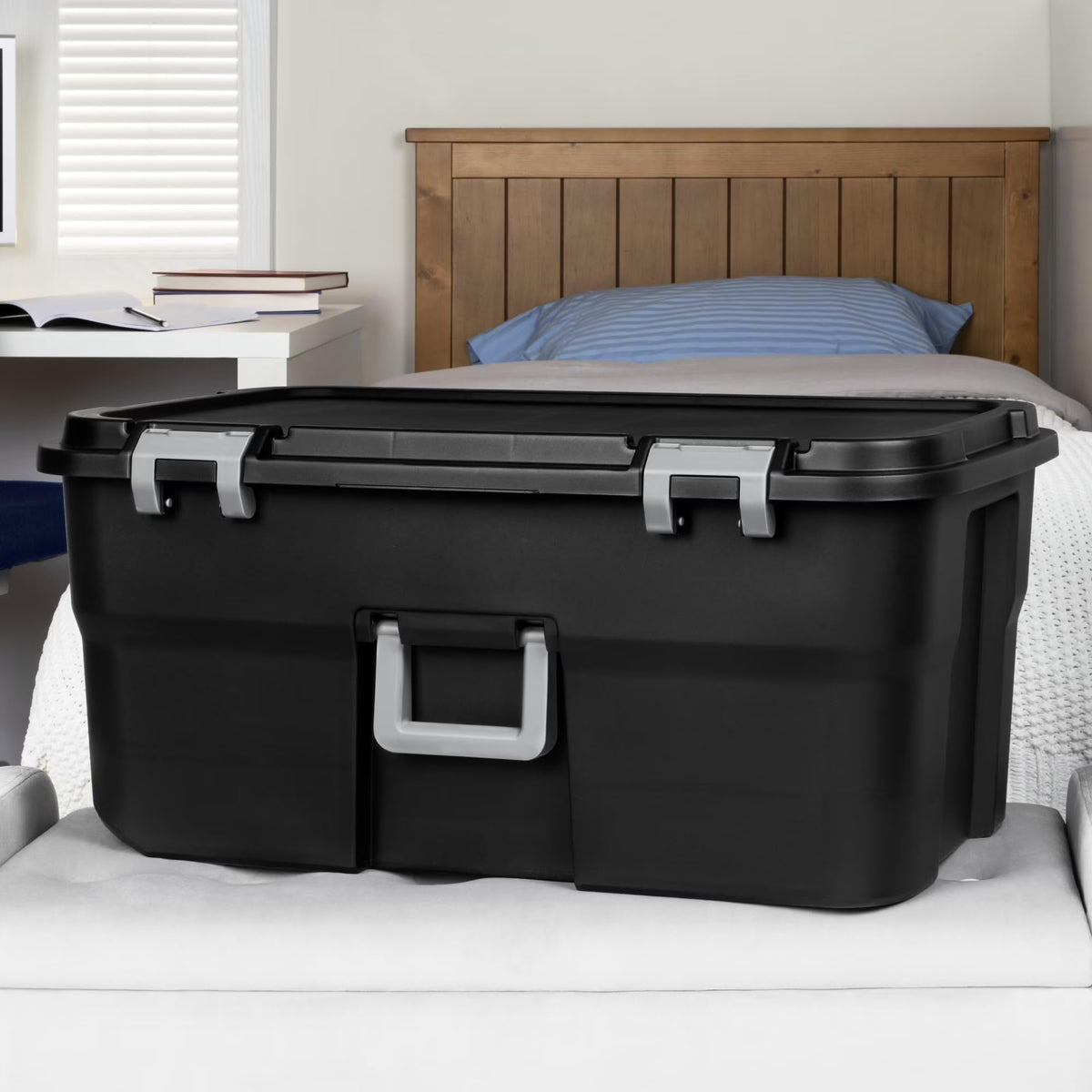 22 Gallon Black Wheeled Plastic Storage Trunk with Lids P13090