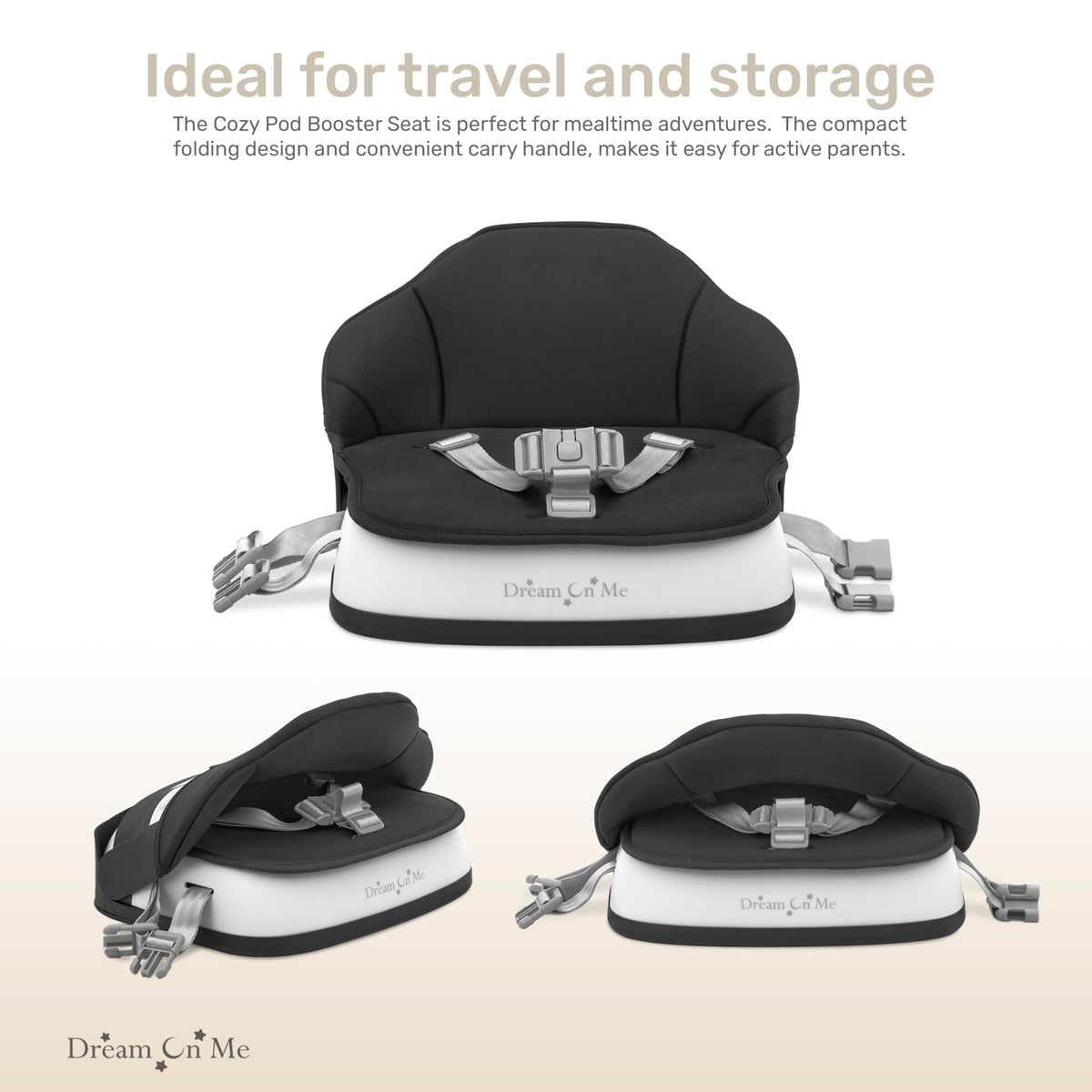 Portable Baby Booster Seat with 3-Point Harness & 2 Fixing Belts, Black I180915