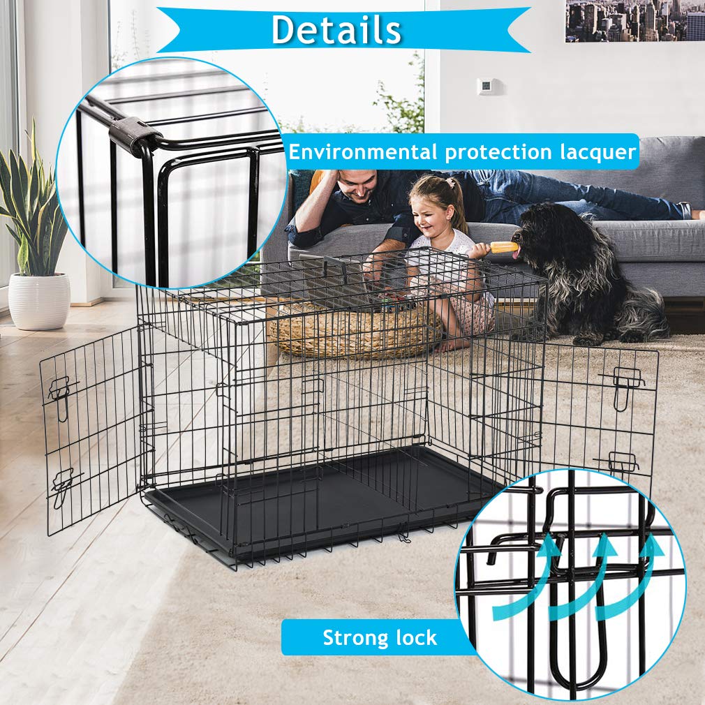 Folding Metal Dog Crate with Divider and Tray J59782