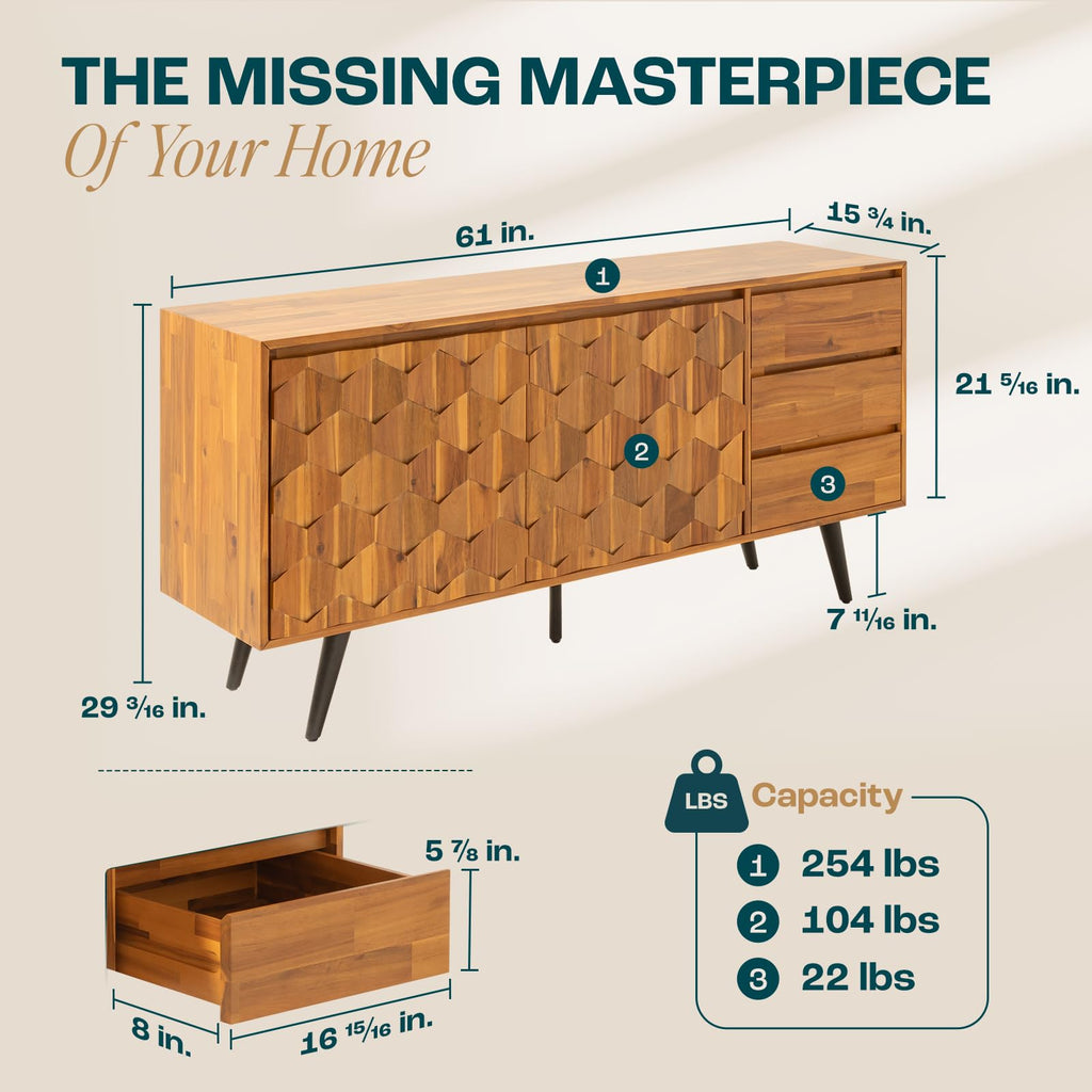 Teak Brown 2 Doors 3 Drawers Sideboard I28638