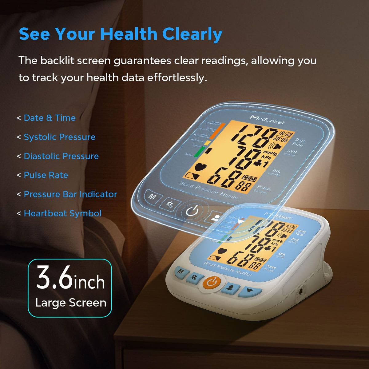 Blood Pressure Monitor with Adjustable Cuff and Backlit Display L281284