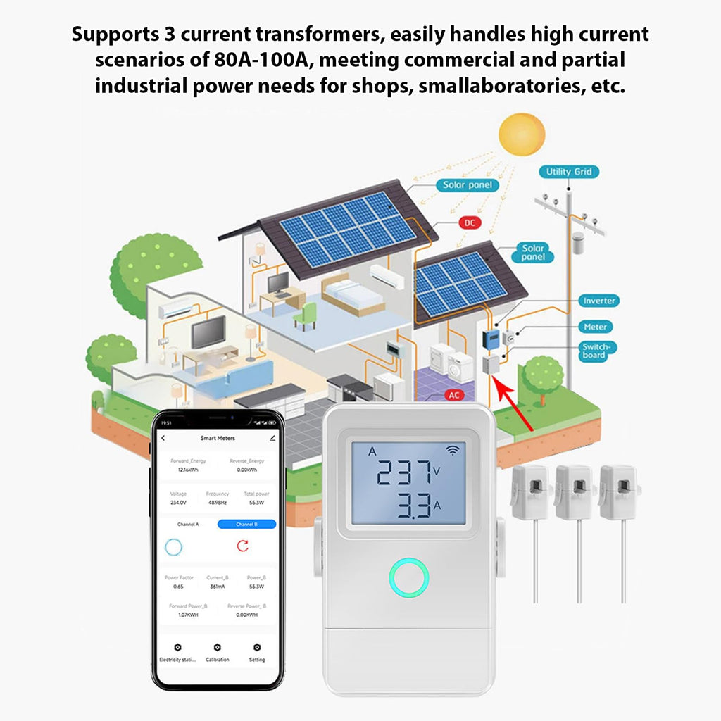 Wi Fi Real Time Electricity Usage Monitor with 3 100A Clamps C7808