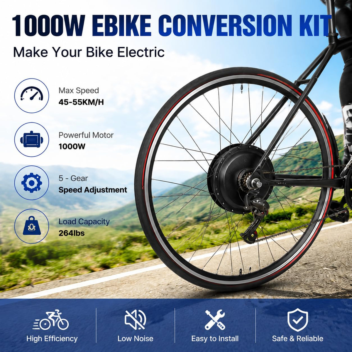48V 1000W Brushless Front Wheel Electric Bike Conversion Kit Z97799