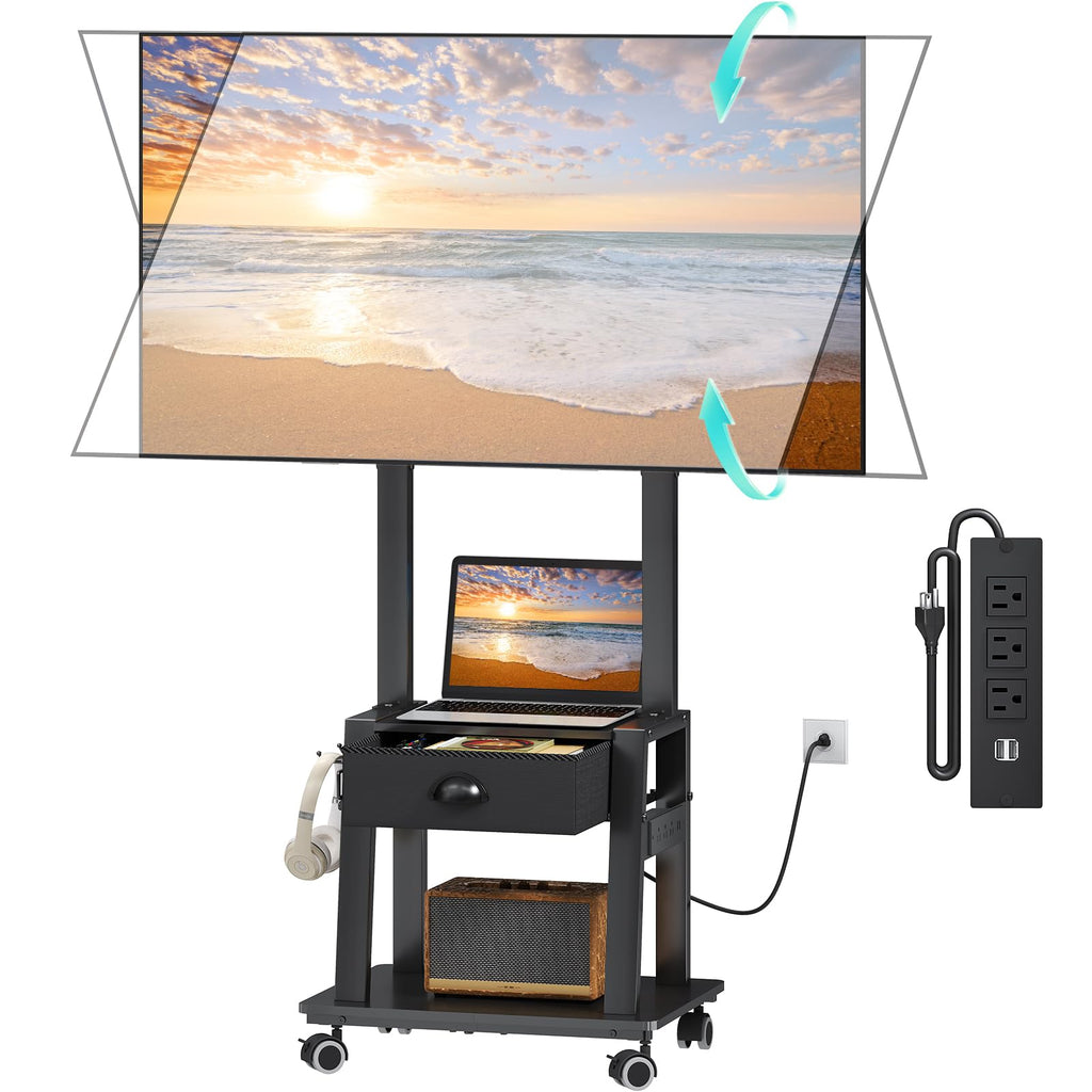 Rolling TV Stand with Power Outlet, Adjustable Height, for 23-60 inch Screens I703223