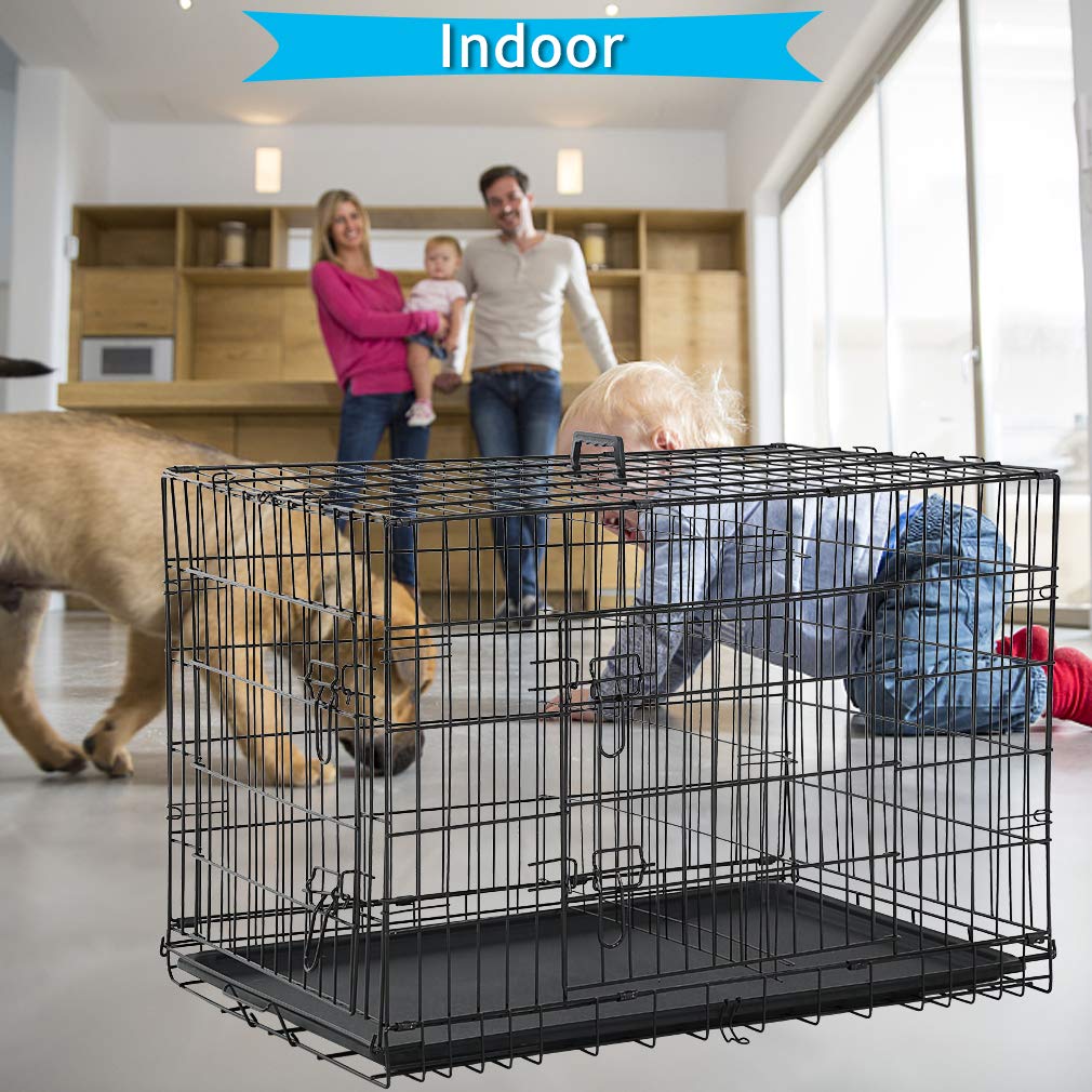 Folding Metal Dog Crate with Divider and Tray J59782