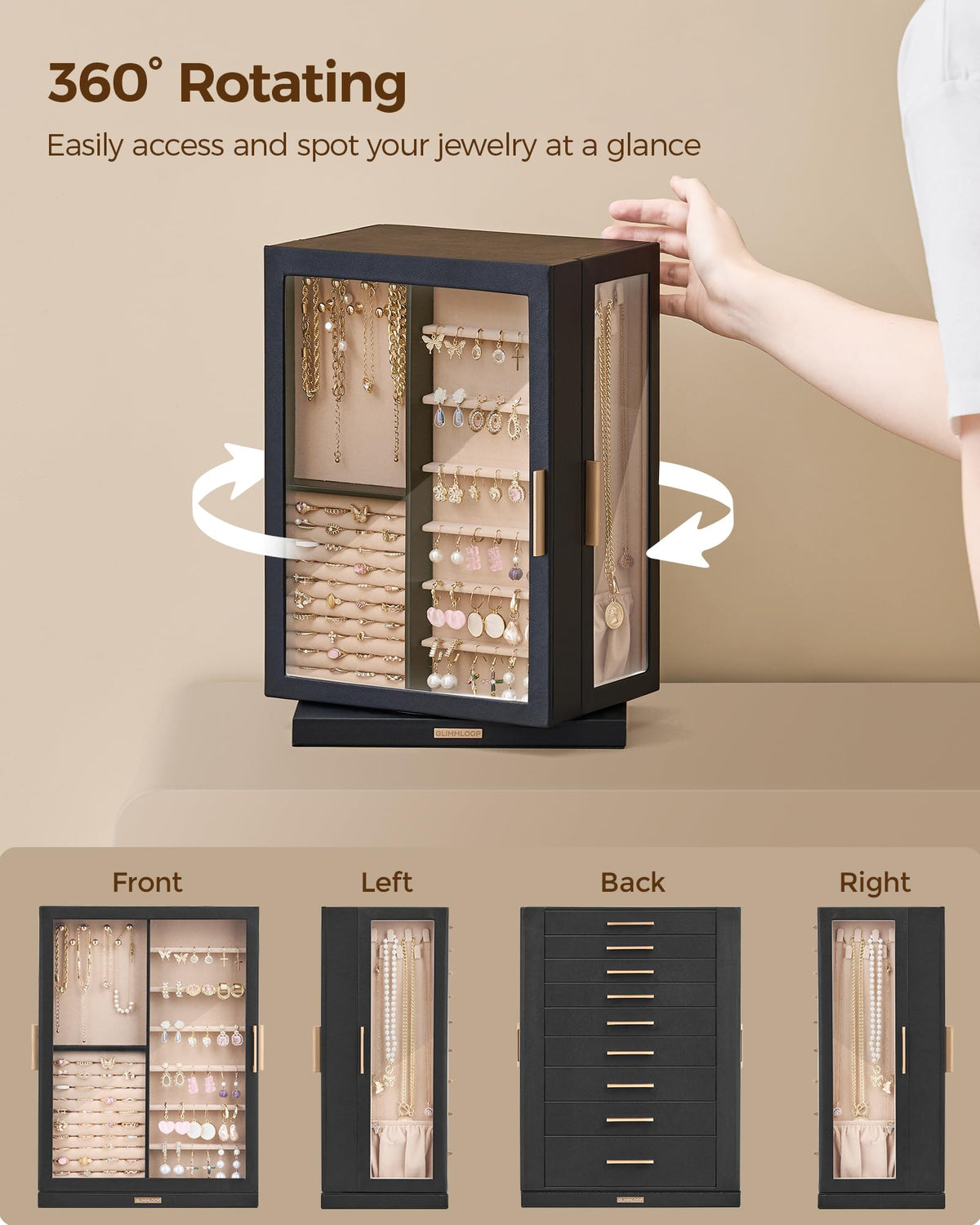 360° Rotating 9 Drawer Jewelry Box S7405