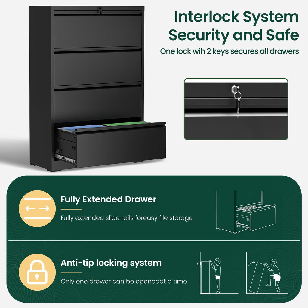 4 Drawer Black Metal File Cabinet Q958083
