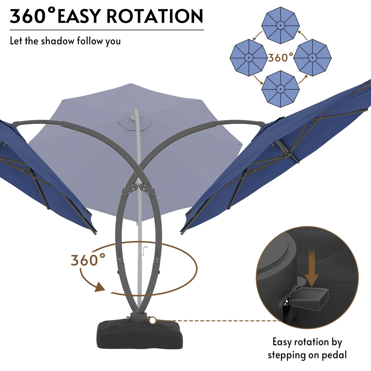 12FT Navy Blue Cantilever Patio Umbrella with Base Y630