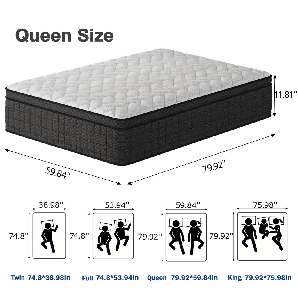 Queen 12 Inch Memory Foam Hybrid Pocket Spring Medium Firm Mattress J72917