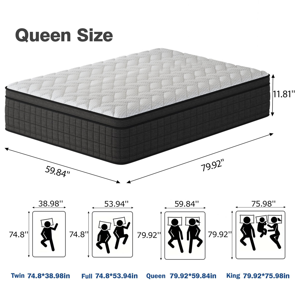 Queen 12 Inch Memory Foam Hybrid Pocket Spring Medium Firm Mattress J72917