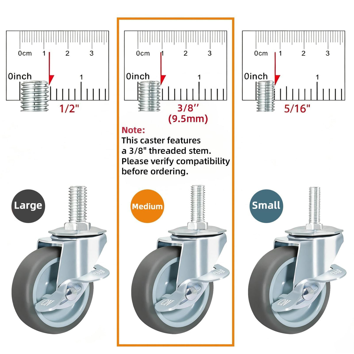 Set of 4 Stem Casters with Brake W650860