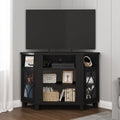 Corner TV Stand up to 55 Inch with Storage Wood Media Console Cabinet Satin Black T5784