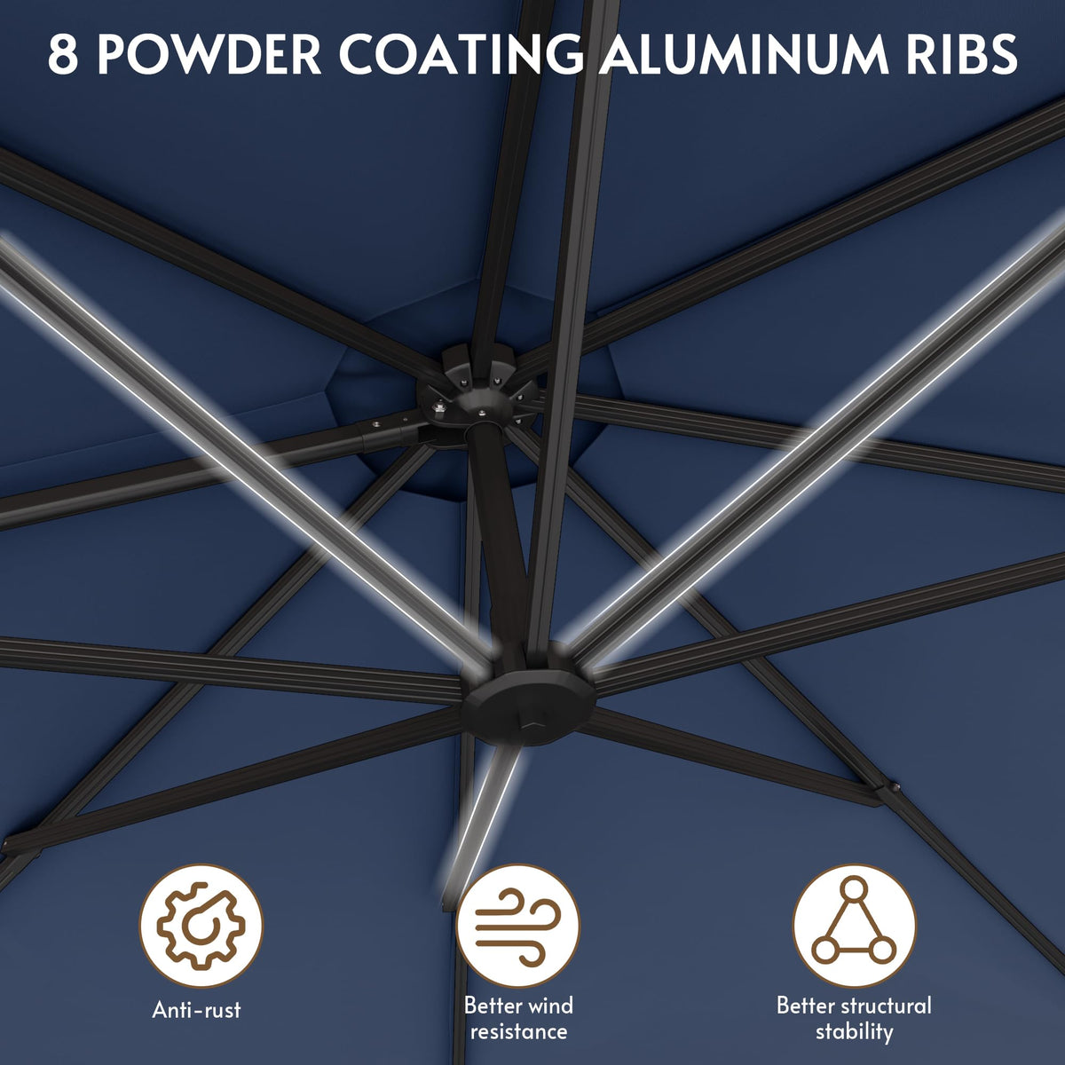 12FT Navy Blue Cantilever Patio Umbrella with Base Y630