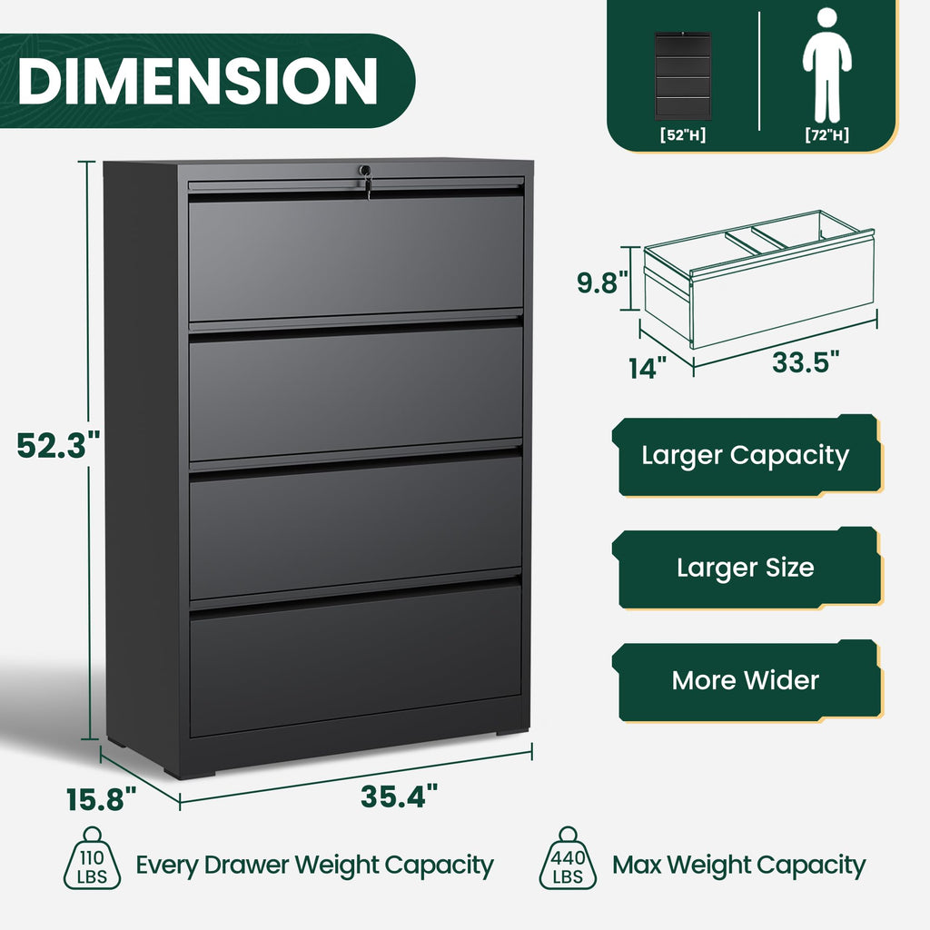 4 Drawer Black Metal File Cabinet Q958083