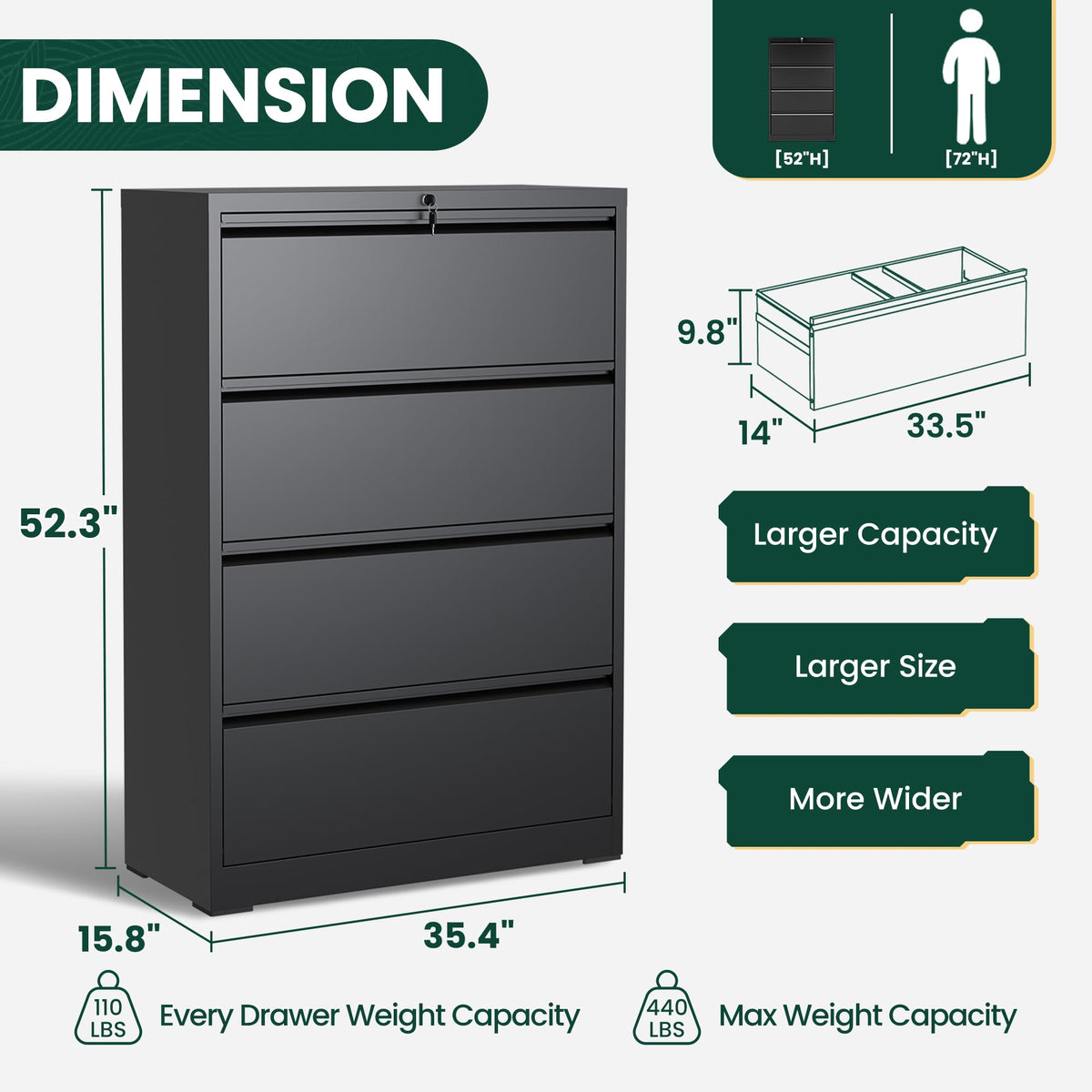 4 Drawer Black Metal File Cabinet Q958083