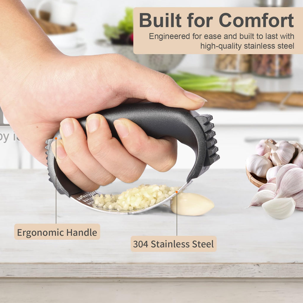 Stainless Steel Garlic Press Rocker with Peeler and Cleaning Brush X158689