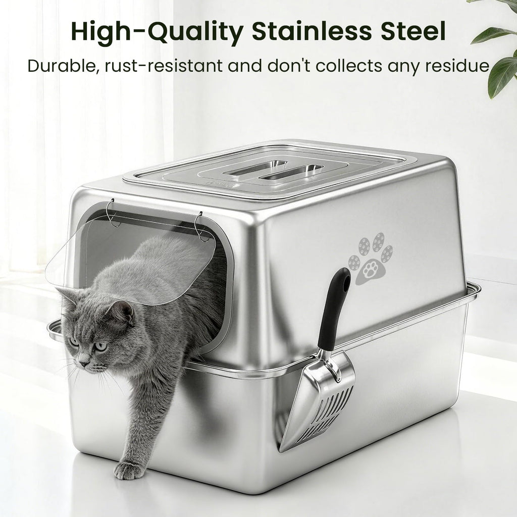 Enclosed Stainless Steel Cat Litter Box with Lid Y40191