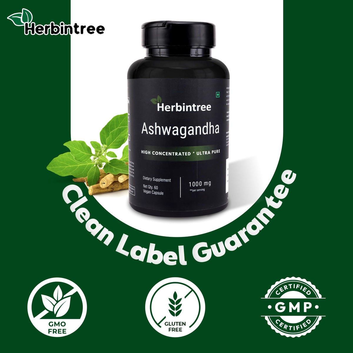 Ashwagandha 1000mg Vegan Non-GMO 60 Veg Capsules T96495