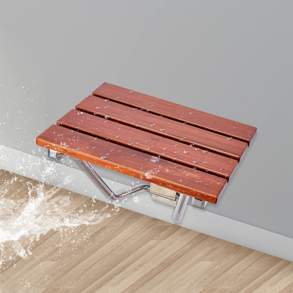 Teak Wood Wall Mounted Folding Shower Seat and Bench 350lb Capacity F3335
