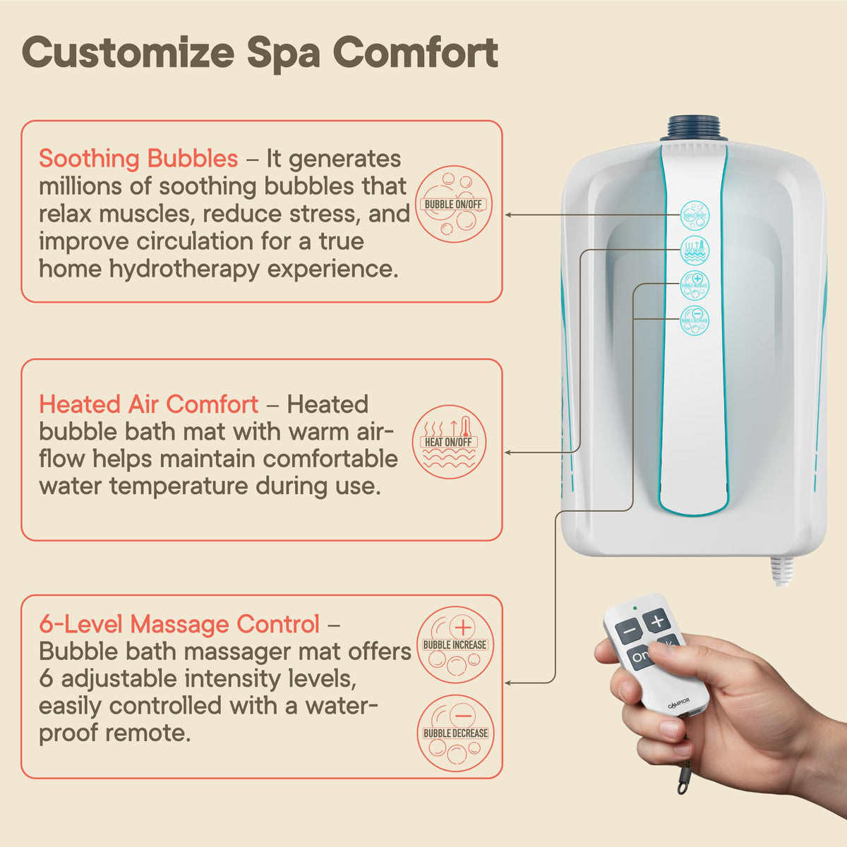 Bath Massager Mat with Adjustable Bubbles and Remote Control Z136
