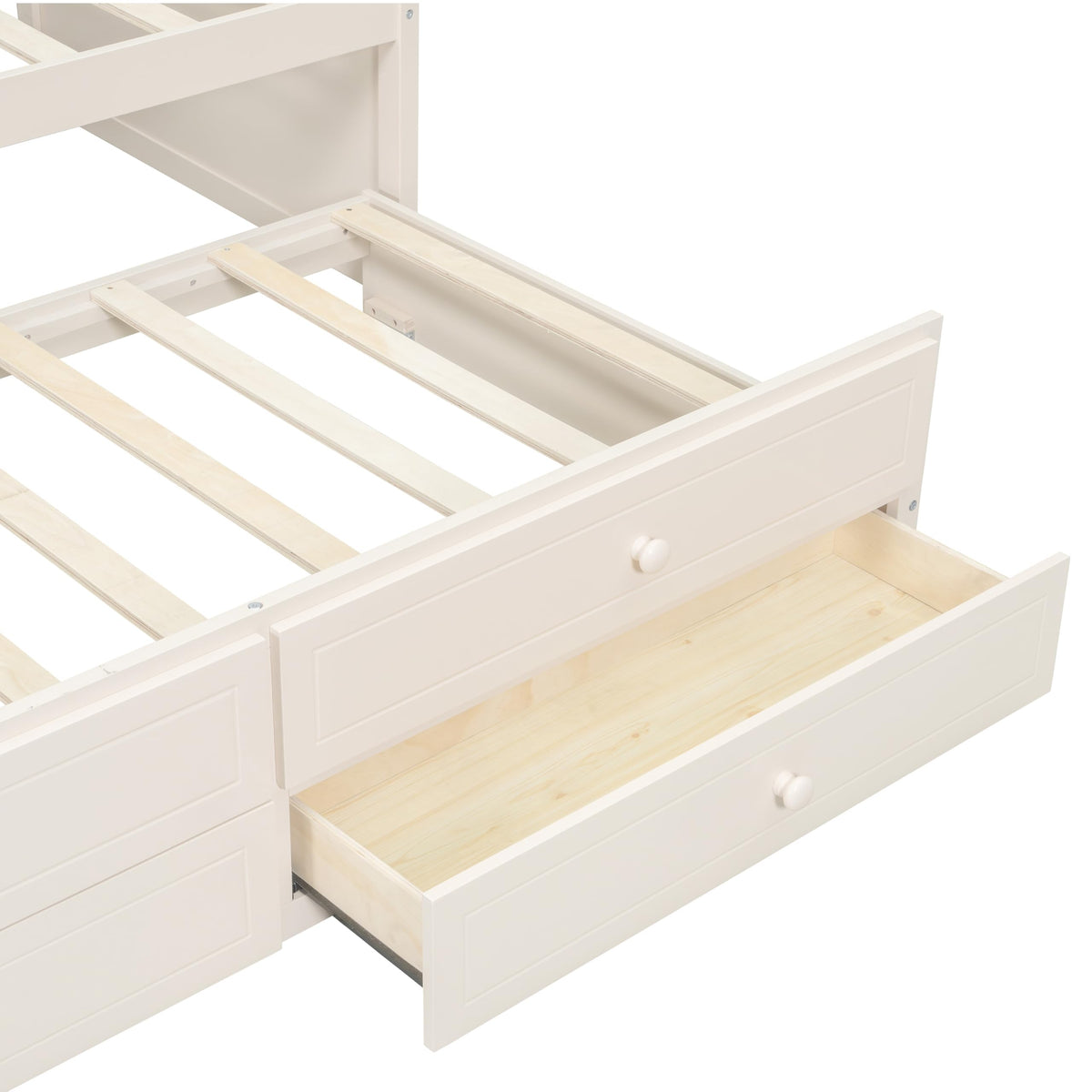 Beige Twin Size Wooden Daybed with Trundle and 2 Drawers S15396