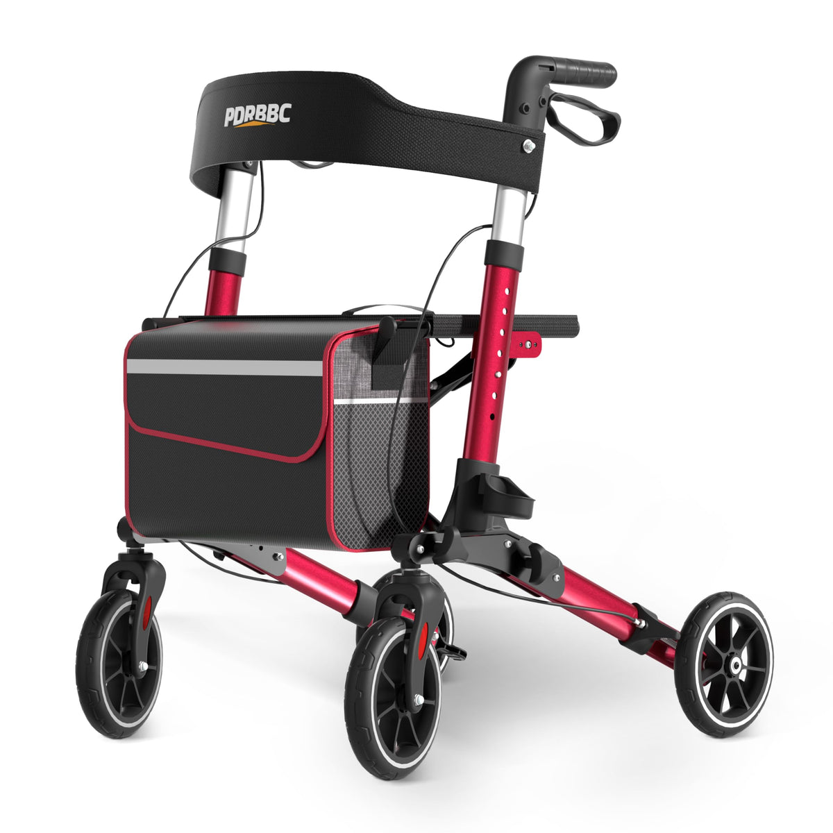 Red Foldable Lightweight Aluminum Rollator Walker with Seat and Brakes W20602