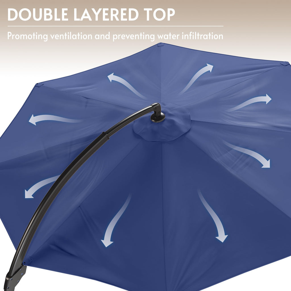 12FT Navy Blue Cantilever Patio Umbrella with Base Y630