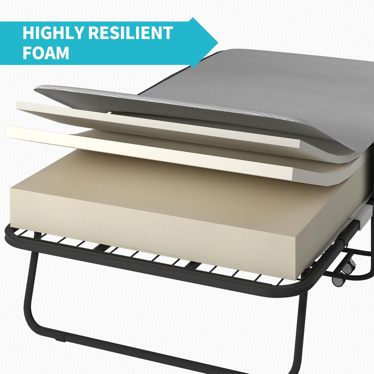 75" x 46" Folding Bed with 5" Memory Foam Mattress and Headboard M2906