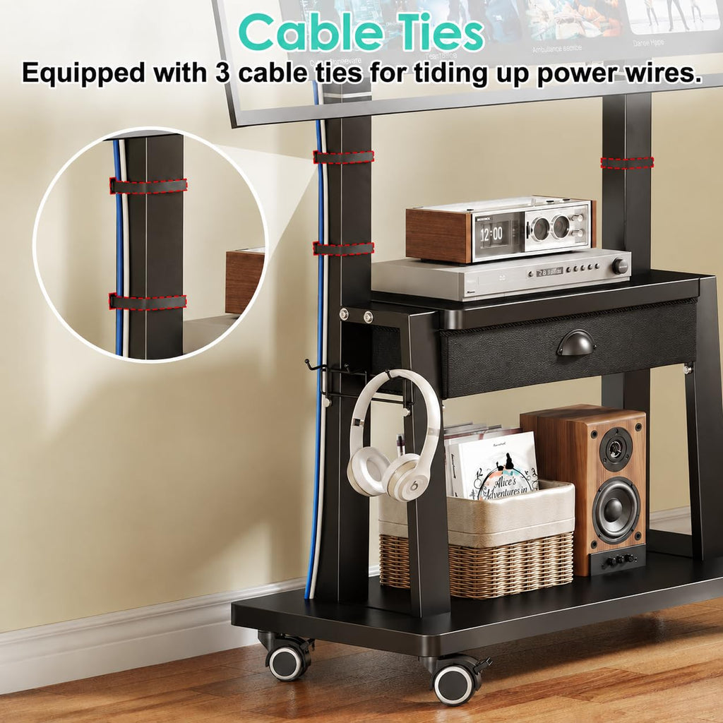 Rolling TV Stand with Power Outlet, Adjustable Height, for 23-60 inch Screens I703223