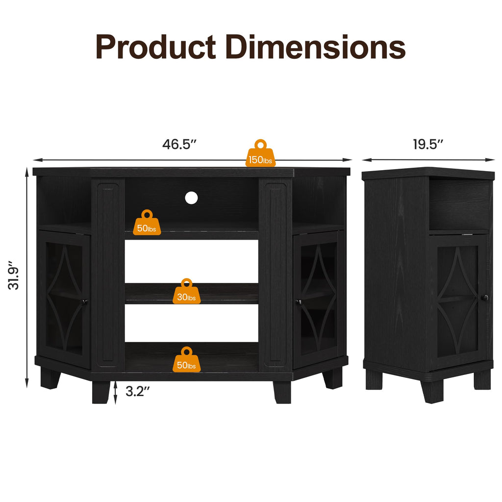 Corner TV Stand up to 55 Inch with Storage Wood Media Console Cabinet Satin Black T5784