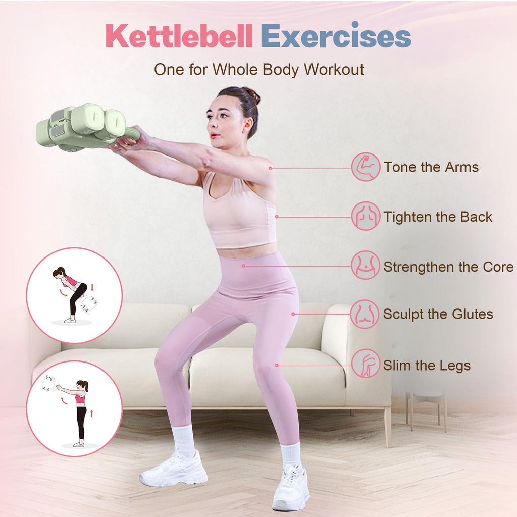 Adjustable Dumbbell Set, 2-in-1 Dumbbells & Kettlebell T193924