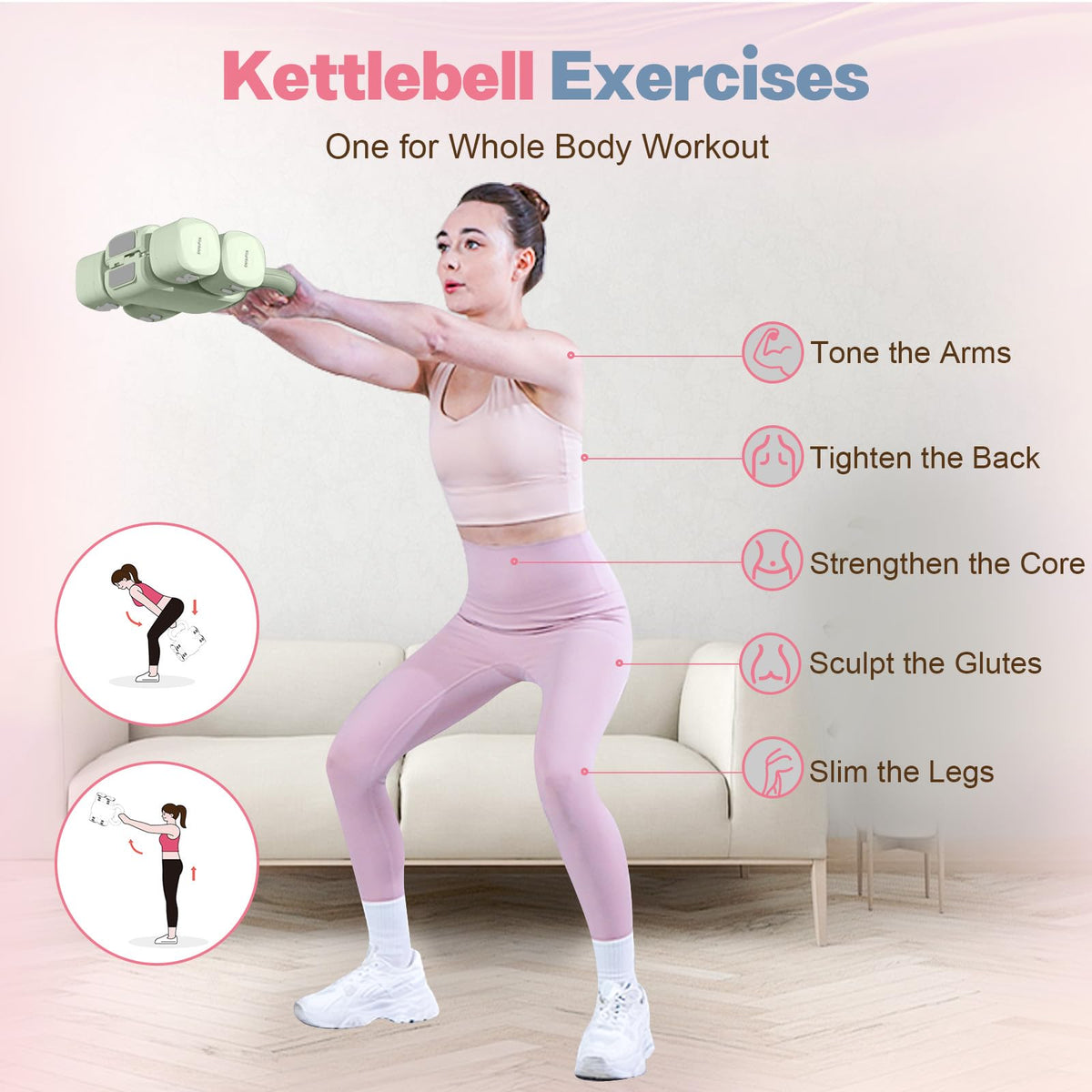 Adjustable Dumbbell Set, 2-in-1 Dumbbells & Kettlebell T193924