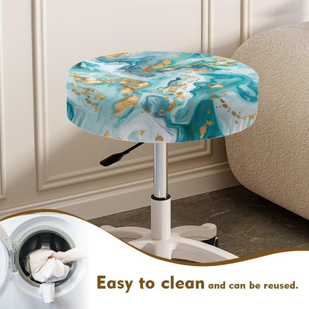 Teal Gold Marble 2 Pack Round Bar Stool Seat Cover R609876